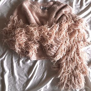 Nastygal fringe arm crop pink sweater